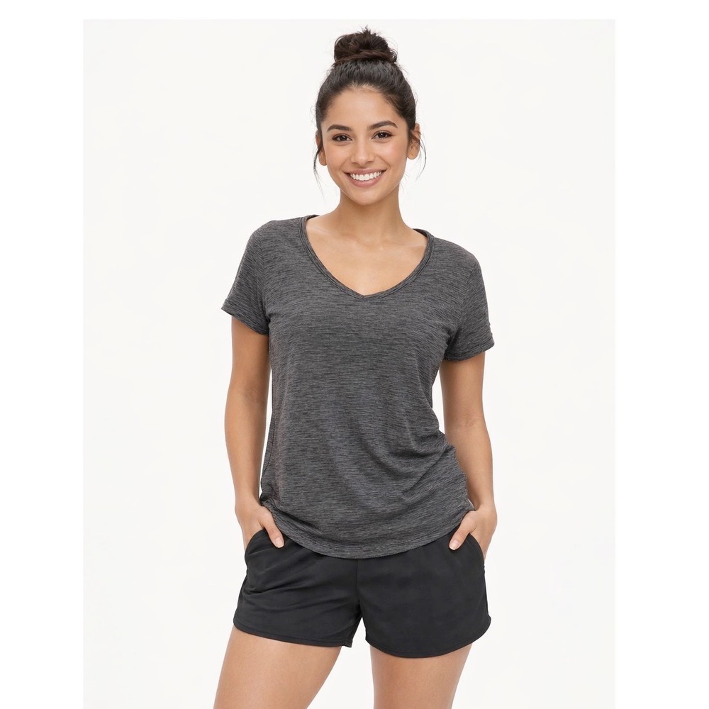 Columbia Omni-Wick V-Neck T-Shirt Gray Striped Active Top S Activewear 104-13